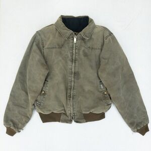 Distressed Carhartt Santa Fe Jacket Mens XL Brown Canvas Quilt Lined Bomber‎ VTG